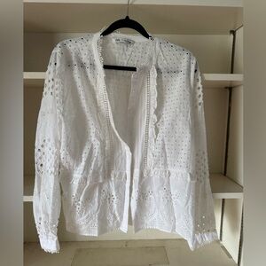 Zara White Eyelet Lace Cardigan Top